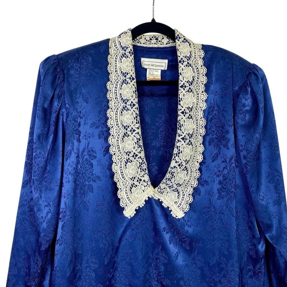 VTG Scott McClintock Sz 16 Victorian Floral Blouse Gunne Sax Coquette Top Blue - Picture 1 of 6